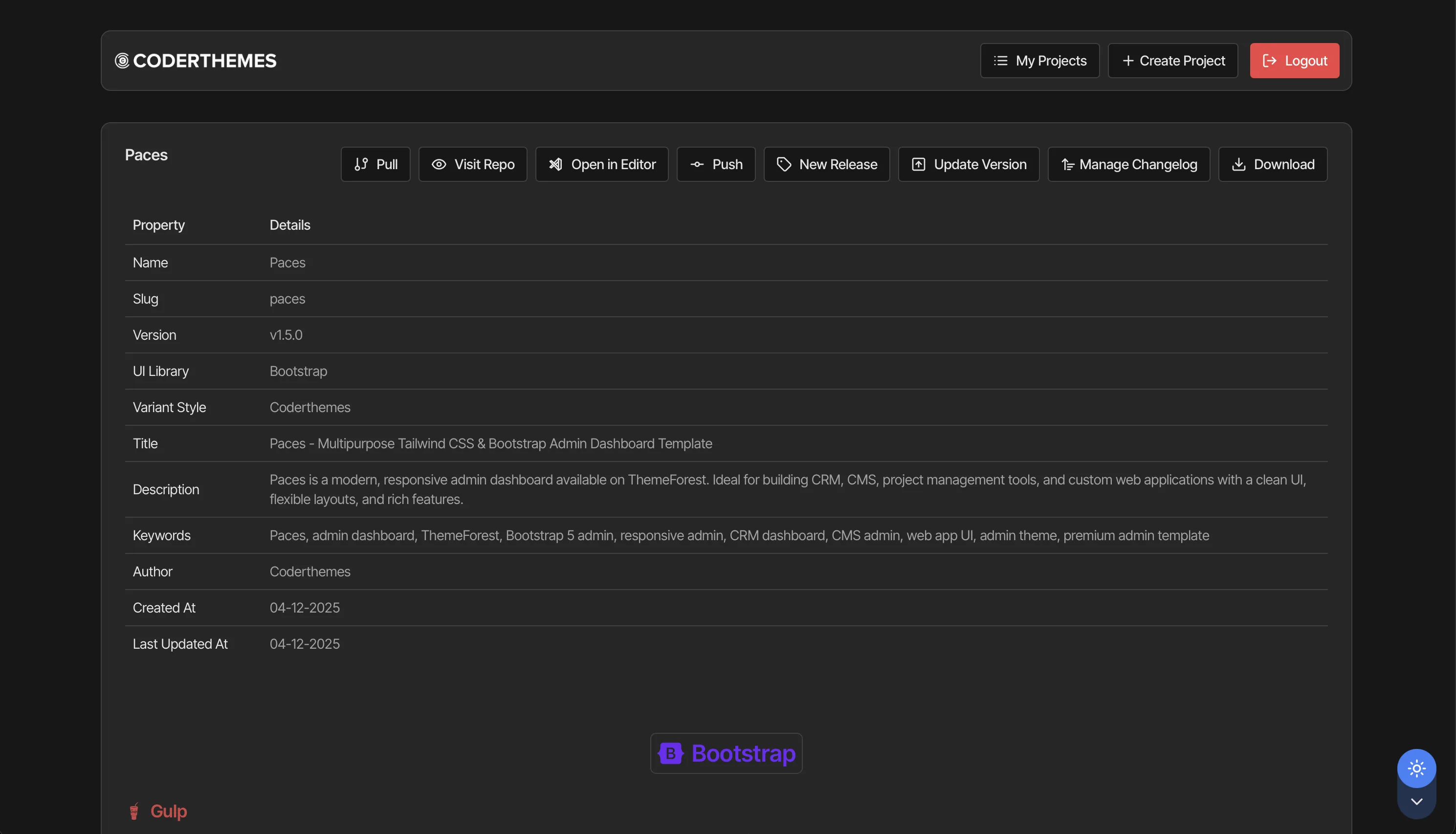 Project page in Webelix with Git actions, release, changelog and download